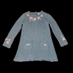 CYNTHIA ROWLEY Embroidered Green Long Sleeved Knit Dress Girls Size 3T